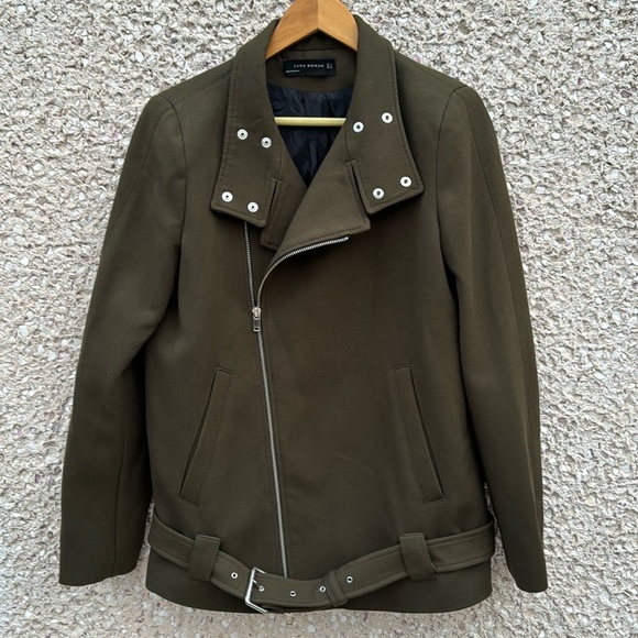 ❣️HOST PICK❣️ Zara Women’s Army Green Belted Moto Jacket - Picture 1 of 9